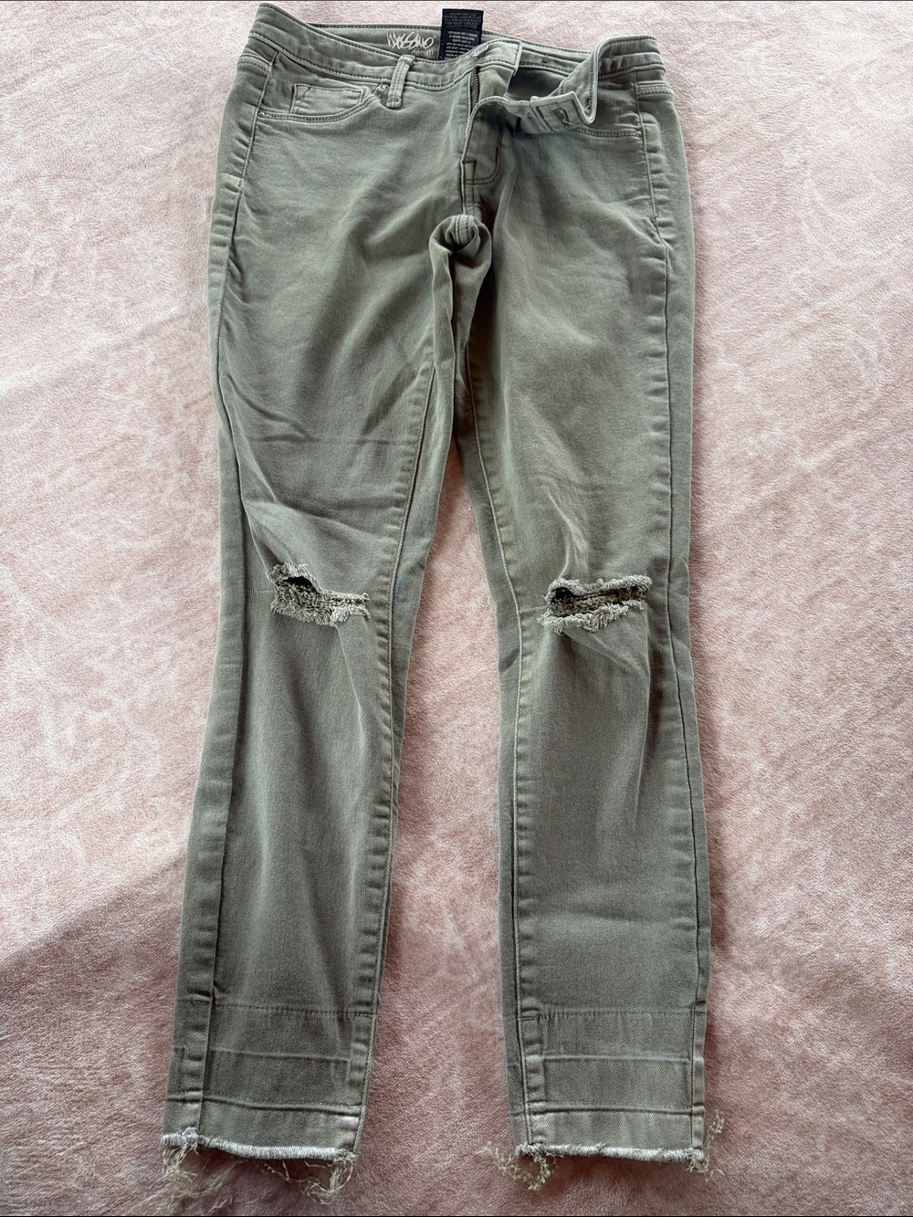 Women’s Olive Green Distressed Slim Jeans